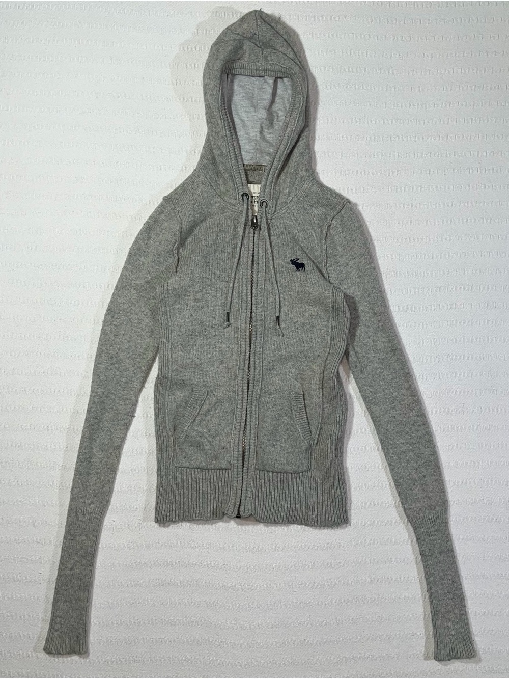 Abercrombie & Fitch Womens Full Zip Y2K Cable Knit Hoodie Size S Gray Preppy